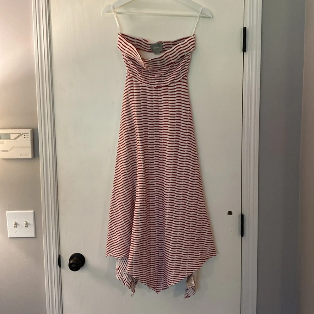 Anthropologie Maeve Caleta Striped Strapless handkerchief hem dress - Picture 5 of 9